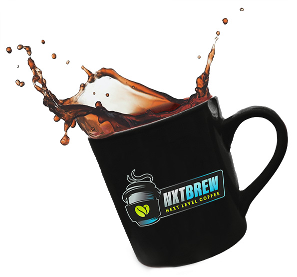 NxtBrew Coffee Logo on a cup of coffee